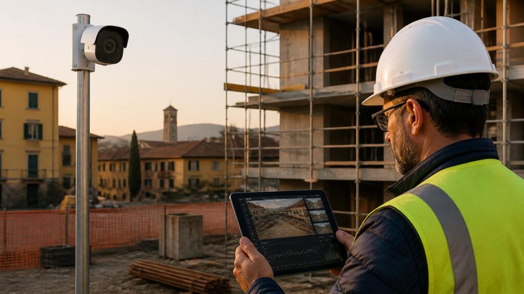 Coordinatore della sicurezza in cantiere con tablet e telecamera AI, obblighi del D.Lgs. 179/2026