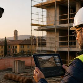 Coordinatore della sicurezza in cantiere con tablet e telecamera AI, obblighi del D.Lgs. 179/2026