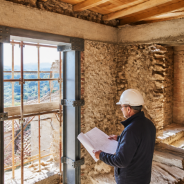 Ingegnere controlla il consolidamento di una casa in muratura con il sismabonus 2026